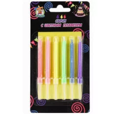 Свечи для торта с цветным пламенем 6 шт. с подставками С-5905