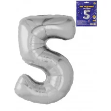 Воздушный шар Цифра "5", серебристый, фольга, 40\'/101 см ШВ-0771