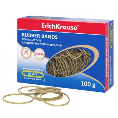 Канцелярские резинки для денег ErichKrause диаметр 40 мм/длина 60 мм, натур.цвет  59843