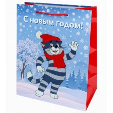 Пакет подар. с глянц.лам. 26.4*32.7*13.6см(L)"Новогодний котик" 157г Простоквашино ППК-2922