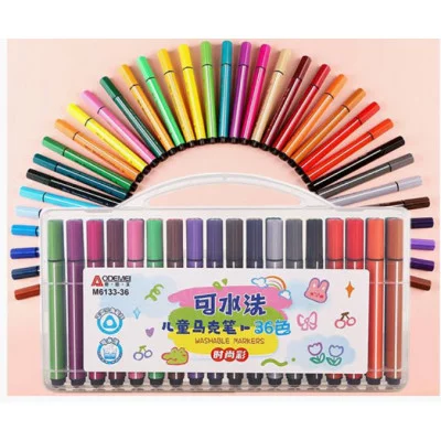 Фломастеры 36 цв. DI-336 Смываемые, 2 мм, пулевидный, 3хгранный корпус, в пластиковом футляре M6133-36 332171