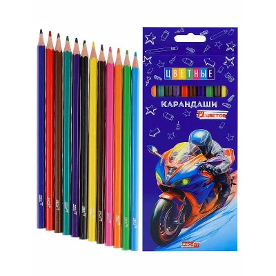 Карандаши цв пл.2М,набор,гекс.12цв. МОТО TM "Profit" гриф.d=2,8мм,в к/к,  КЦ-4698