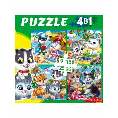 ПАЗЛЫ 4 в 1 ЗАБАВНЫЕ КОТИКИ №6 (9,16, 25, 36 эл.) (Арт. П-8387)