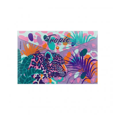 Папка-конверт на кнопке пластиковая ErichKrause Tropical, A4, ассорти 61157