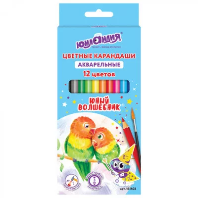 Карандаши цветные акварельные ЮНЛАНДИЯ "ЮНЫЙ ВОЛШЕБНИК", 12 цветов, шестигранные, заточенные, 181402