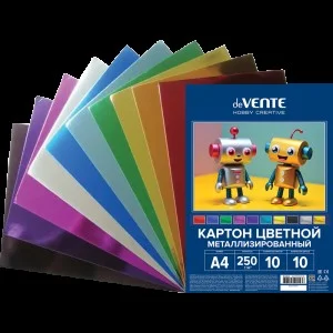 Картон металлизированный А4 10 цв. 10 л. "deVENTE. HOBBY CREATIVE" 250 г/м², пластиковый пакет с евр 8114524