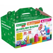 Пластилин-тесто для лепки BRAUBERG KIDS, 34 шт., 1700 г, 2 стека, 10 формочек, 4 штампика, 1 скалка, 10 пакетиков для хранения, 106723