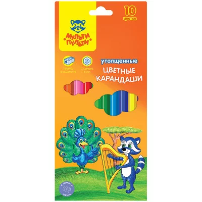 Карандаши Мульти-Пульти "Енот в саванне", 10цв., утолщенные, заточен., картон, европод., с точилкой Мульти-Пульти 240116