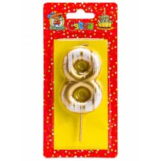 Свеча для торта.Шебби шик, Цифра 8, золотая С-2517