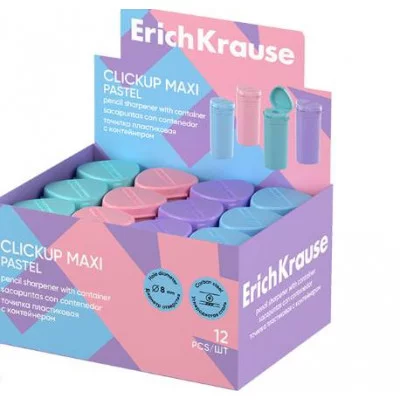 Точилка пластиковая ErichKrause ClickUp Maxi, Pastel, с контейнером, ассорти  60071