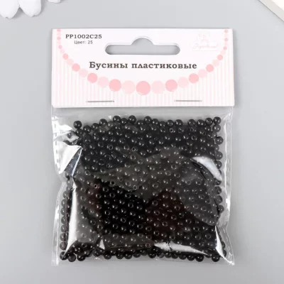 Набор бусин "Рукоделие" пластик, диаметр 4 мм, 25 гр, черный 9527153