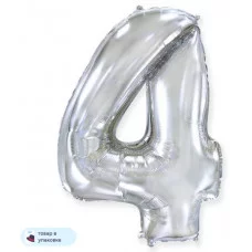 Шар (40\'\'/102 см) Цифра, 4, Серебро, 1 шт. в уп. B901764P