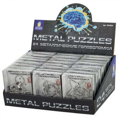 Головоломка металлическая большая ЗОЛОТАЯ СКАЗКА 1шт, разные уровни сложности ассорти, 66492