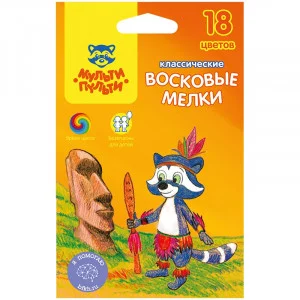 Мелки восковые Мульти-Пульти "Енот на острове Пасхи", 18цв., круглые, картон, европодвес 239186