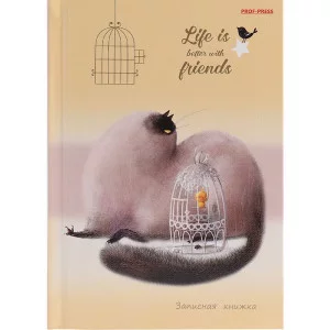 ЗАПИСНАЯ КНИЖКА. А6 64л. КОШКА И КАНАРЕЙКА 64-6545 7БЦ + золото ПП-00189266