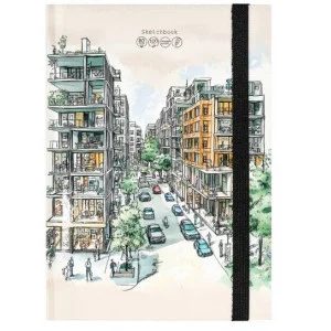 Скетчбук А5 80л ГОРОДСКОЙ ЭСКИЗ 80-9622 80л книжн 7БЦ матовая лам выб.лак резинка