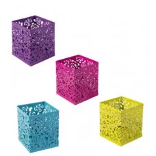 Подставка-стакан для канцтоваров Alingar, металлическая, квадратная, узор "Розы", ассорти AL9478