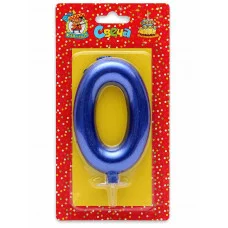 Свеча для торта Синий металлик (большая) Цифра 0 С-1842