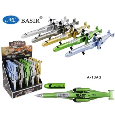 Гелевая ручка-игрушка РЕАКТИВНЫЙ САМОЛЁТ цветной корпус в форме самолёта, цвет чернил-синий  A-18AS