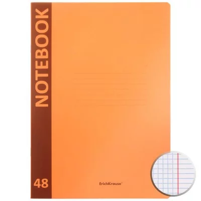 Тетрадь общая ученическая с пластиковой обложкой на скобе ErichKrause CoverProBook matt Neon оранжевый А4 48 листов клетка 48222