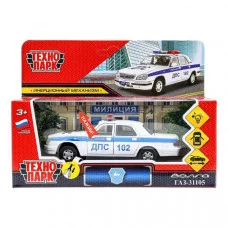 Машина металл свет-звук ГАЗ -31105 «волга» полиц 12,3 см, дв, баг, ин, кор. Технопарк  3110-12SL-WHPOL