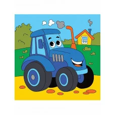 Холст с красками 15х15 см по номерам. ВЕСЁЛЫЙ ТРАКТОР (Арт. Х-7435)