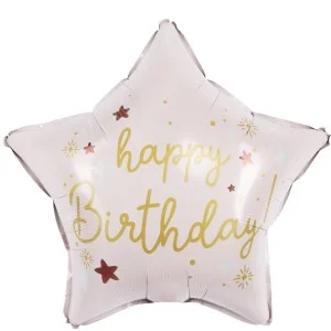 Шар (18\'\'/46 см) Звезда, Happy Birthday (звездочки), Светло-розовый, Сатин, 1 шт. в уп. 24601P