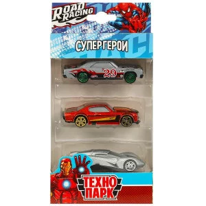 Машина металл ROAD RACING набор супергерои 7,5 см, 3 шт, в ассорт Технопарк 369402