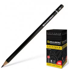 Карандаш чернографитный BRAUBERG, 1 шт., "Touch line", 2В, без резинки, корпус черный, заточенный, 180623