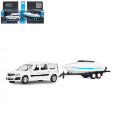 ТМ "Автопанорама" Машинка металлическая 1:43, LADA LARGUS белая, откр. 2 двери., инерция + прицеп с катером JB1251630