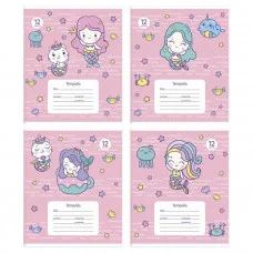 Тетрадь 12 л. кл. CUTE MERMAIDS мел. карт. выб. УФ-лак 198856