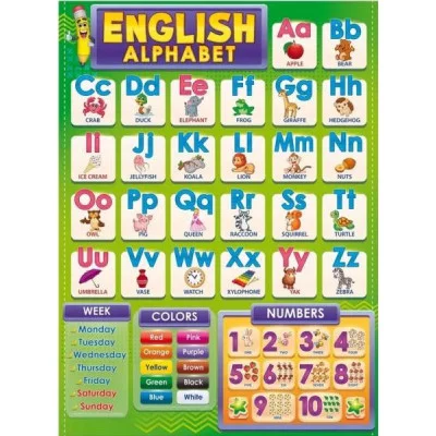 Плакат а2 "Английский алфавит с цифрами, цветами, днями недели" Открытая планета 84539