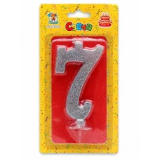 Свеча для торта Серебряный глиттер (большая) Цифра 7 С-1889
