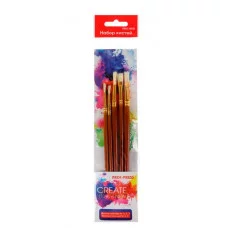 Набор кистей (щетина круг.№3,5,7; щетина плоская №4,9) (НК-2814) 5 шт,деревянная ручка,  НК-2814