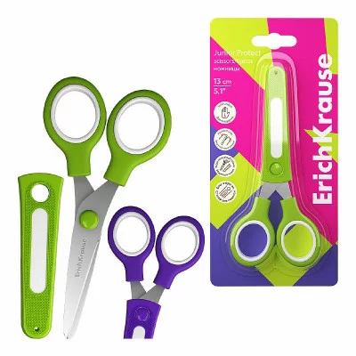 Ножницы для левшей ErichKrause Junior Protect с пластиковым чехлом и именным стикером, 13см, ассорти  60866