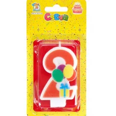 Свеча для торта Весёлый праздник красная Цифра 2 С-5916