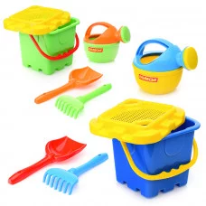 Набор №284: ведро-крепость большое, ситечко-крепость большое, лопатка №5, грабельки №5, лейка малая №4 35462