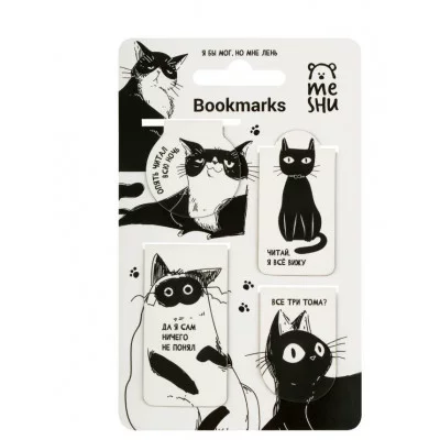 Закладки магнитные для книг, 4шт., MESHU "Meme cat", соф-тач 365936