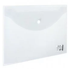 Папка-конверт с кнопкой BRAUBERG, А4, до 100 листов, прозрачная, 0,15 мм, 221638