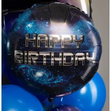 Шар (18\'\'/46 см) Happy Birthday (космос) Темно-синий 1 шт. 26472P