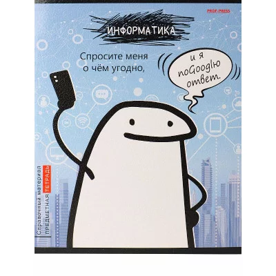 Тетрадь КЛЕТКА 48л. ИНФОРМАТИКА «Школьные мемасики» (48-9652) стандарт, тиснение холст TM Prof-Press ПП-00195950
