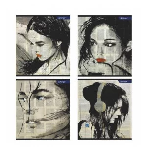 Тетрадь 48л., А5, клетка, Alingar "Girls from newspapers", скрепка, мелованный картон (стандарт), блок офсет AL10385