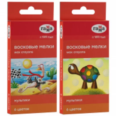 Мелки восковые Гамма "Мультики", 06цв., круглые, картон. упак., европодвес NEW 305855