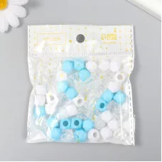 Бусины пластик "Кристалл многогранник. Голубой, белый, прозрачный" набор 30 гр 1х1х1 см   9468744