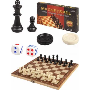 Игра 3 в 1. Шахматы, шашки, нарды пластиковые на магните 29х14,5 см. И-0141