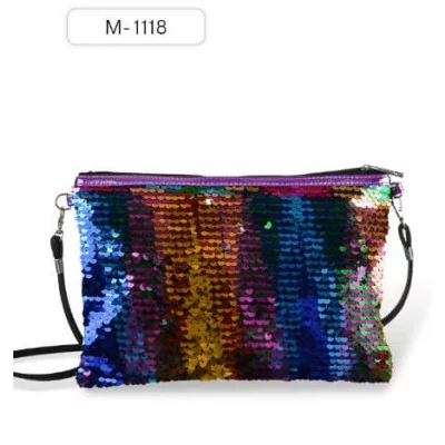Сумочка M-1118 с пайетками GOJI 3, через плечо, на молнии, 20 х 28.5 см, асс. 6 цветов, ОПП-уп. M-1118