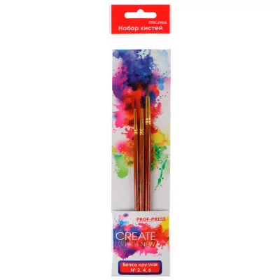Набор кистей (белка круг №2,4,6) (НК-2811) 3 шт,деревянная ручка,  НК-2811