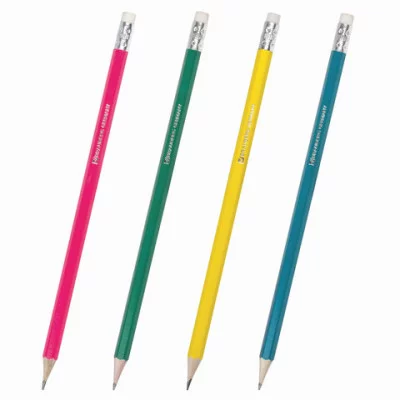 Карандаш чернографитный BRAUBERG, 1 шт., "Fluor", НВ, с резинкой, корпус неоновый ассорти, заточенный, 180613