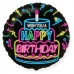 Шар (18\'\'/46 см) Круг, С Днем Рождения (неоновые огни), Черный, 1 шт. 401598