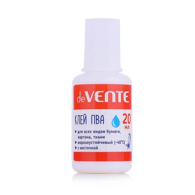 Клей ПВА "deVENTE. School" морозоустойчивый (до -40°C) 20 г в пластиковой бутылочке с кисточкой, в пластиковом поддоне 4041401